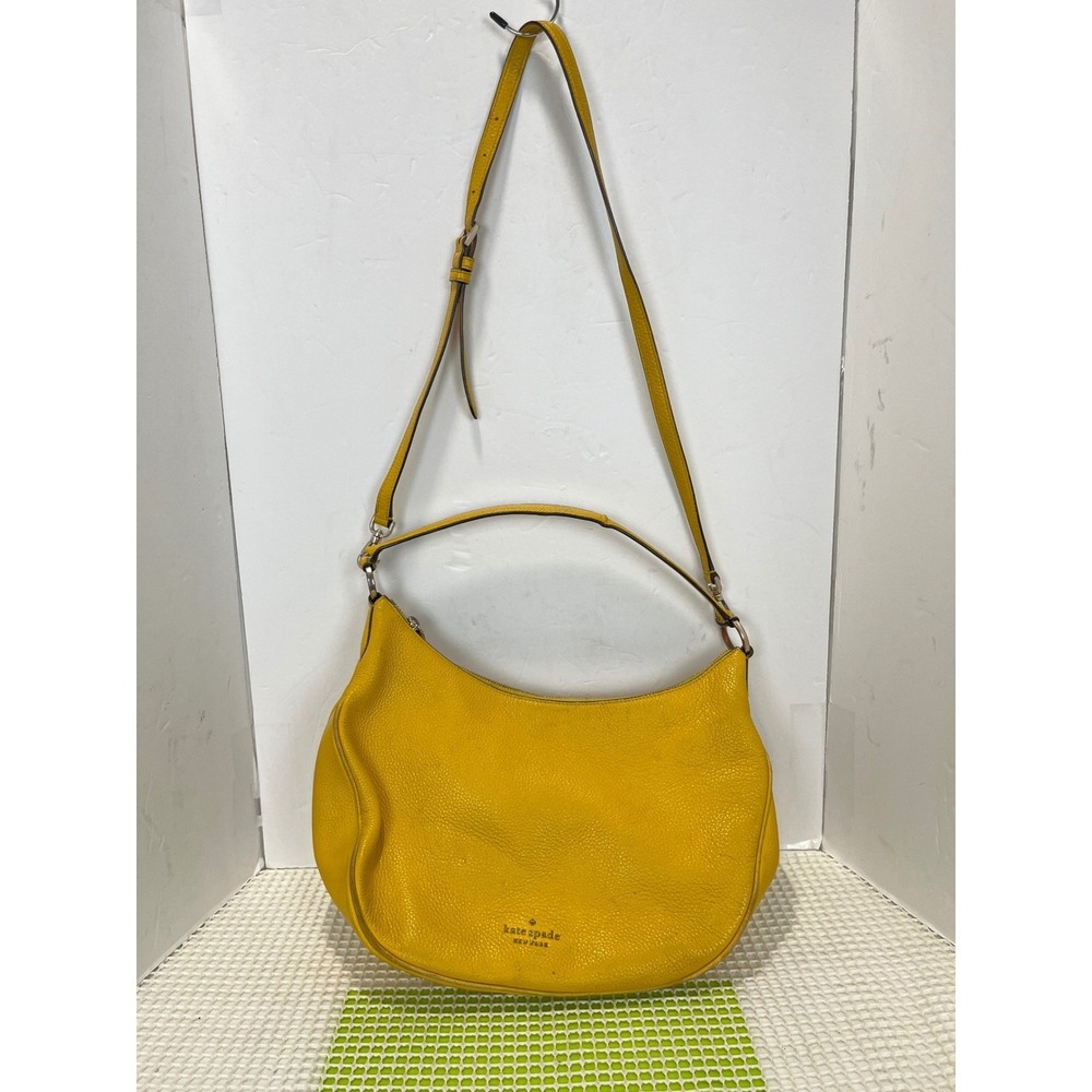 Kate Spade New York Yellow Pebbled Leather Crossbody Hobo Bag Gold Hardware